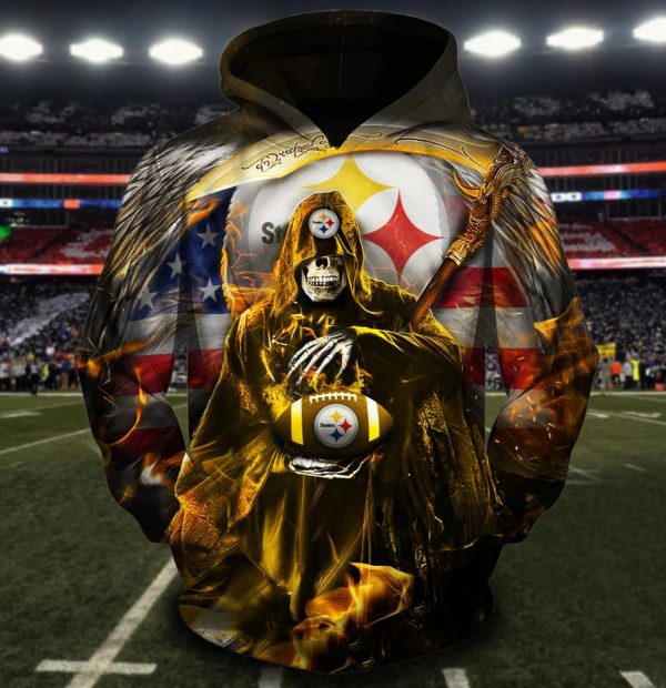 Steelers Football Hoodie Grey/ Black Hoodie Sports Fan Gear 