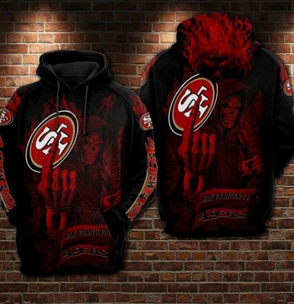 NFL San Francisco 49ers Fire Skull Red And Gold 3D Hoodie Shirt