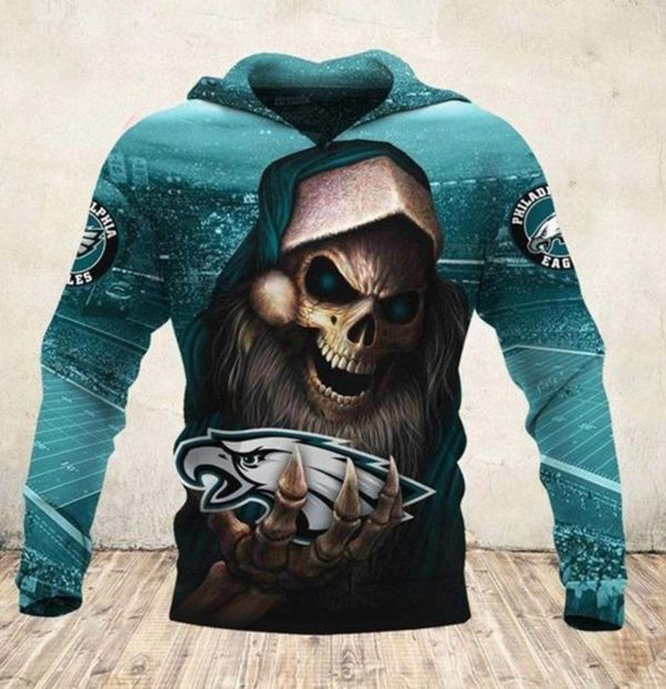 Philadelphia Eagles Hoodie Halloween pumpkin skull print